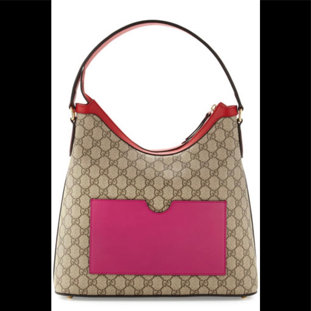 GUCCI Beige/Red GG Supreme Coated Canvas Hobo Bag